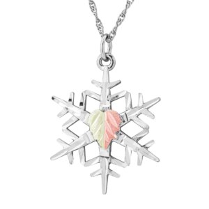 MRLPE20541-300x300 Sterling Silver Snowflake Pendant with Black Hills Gold Dual-Color Leaf