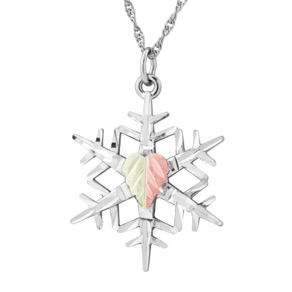MRLPE20541-600x600 Sterling Silver Snowflake Pendant with Black Hills Gold Dual-Color Leaf