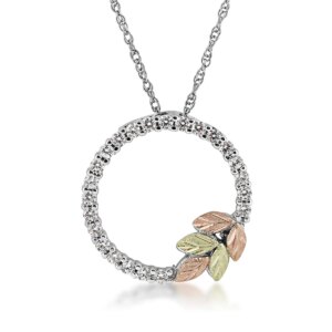 MRLPE803CZ-300x300 Sterling Silver Cubic Zirconia Eternity Pendant with Black Hills Gold Leaves
