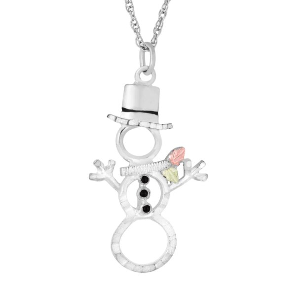 PE1024-SS-600x600 Sterling Silver Snowman Pendant with Black Hills Gold Leaves