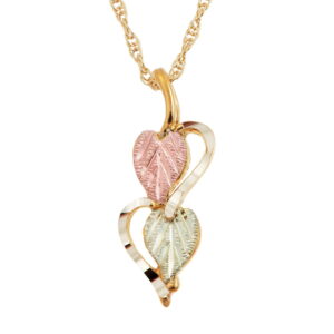 PE630-300x300 Black Hills Gold Split Heart Pendant with Leaves
