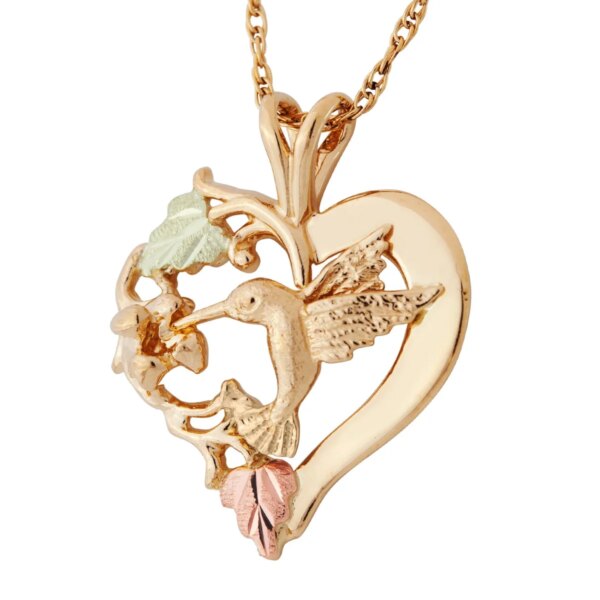 PE793-600x600 Black Hills Gold Heart Pendant with Hummingbird