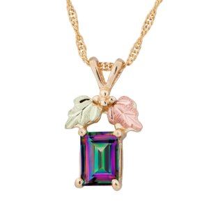 PE959-300x300 Landstrom's Black Hills Gold Emerald Cut Mystic Fire Topaz Pendant