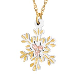 PE972-300x300 Gold Snowflake Pendant with Black Hills Gold Leaves