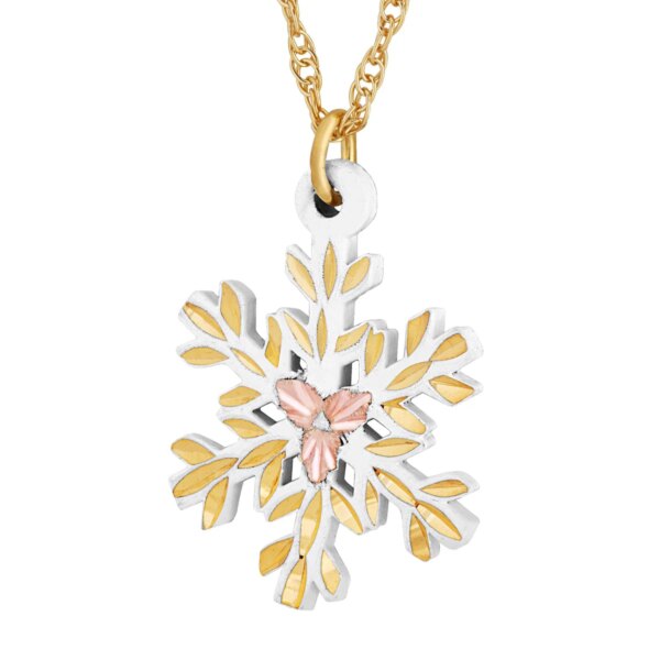 PE972-600x600 Gold Snowflake Pendant with Black Hills Gold Leaves