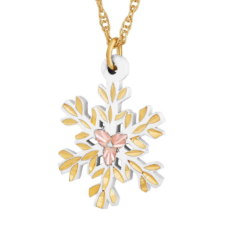 PE972-768x768 Gold Snowflake Pendant with Black Hills Gold Leaves