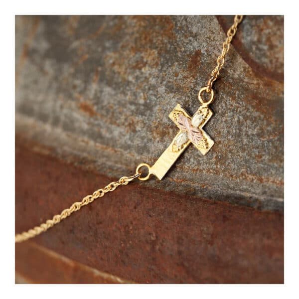 ne602-2-600x600 Black Hills Gold Sideways Cross Necklace