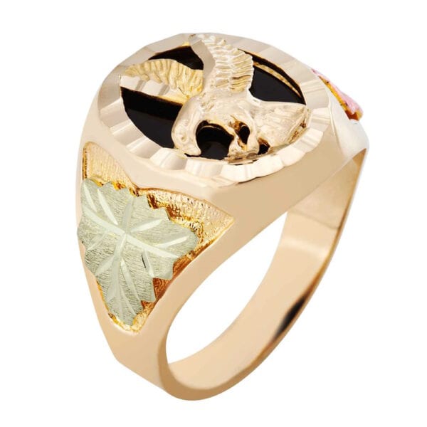 02402-2-600x600 Black Hills Gold Men's Onyx Ring with Eagle and Gold Leaves