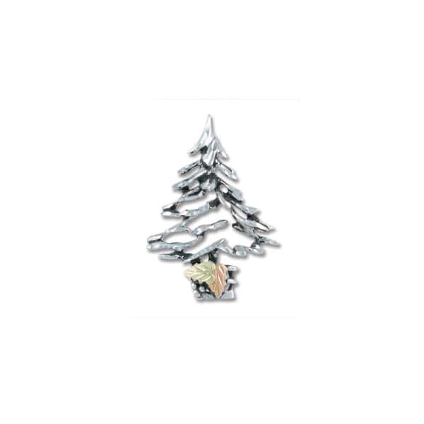 MRLPN415-600x600 Sterling Silver Christmas Tree Brooch Pin with Black Hills Gold Leaves