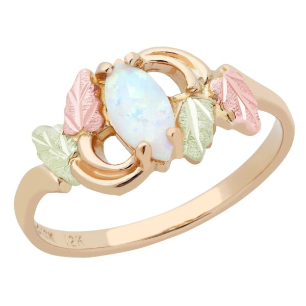 02436-600x600 Landstroms Black Hills Gold Ladies Opal Ring with Leaves