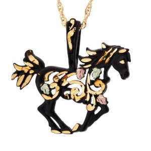 black-powder-coat-horse-pendant-with-black-hills-gold-leaves-300x300 Black Powder Coat Horse Pendant with Black Hills Gold Leaves