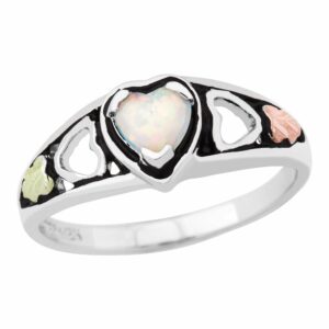 LR3046-SS-300x300 Sterling Silver Heart Ring with Opal Heart and Leaves