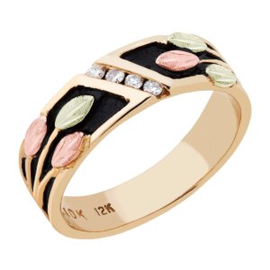 02764X-300x300 Mens or Ladies UNISEX Ring or Wedding Band with Black Hills Gold Leaves and Diamonds