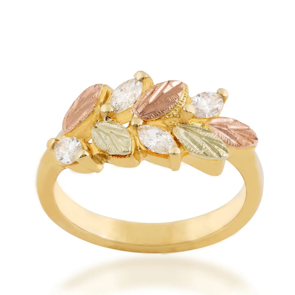 Bague Femme 10K Black Hills Gold - Taille 8.5, Avec 4 Pierres Synthétiques, Neuve Avec étiquettes, Fabriquée Aux USA